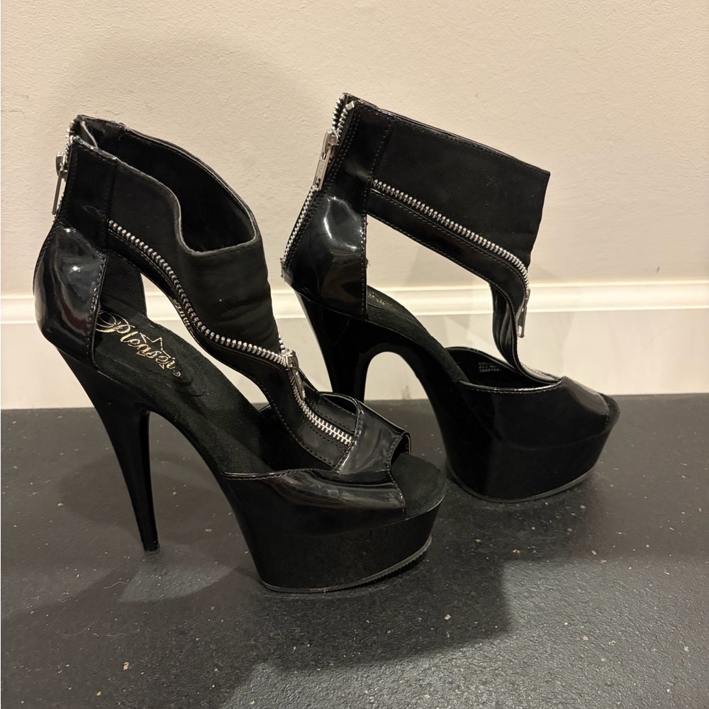 Pleaser Black Zipper Platform Heels 7 - Picture 4 of 8